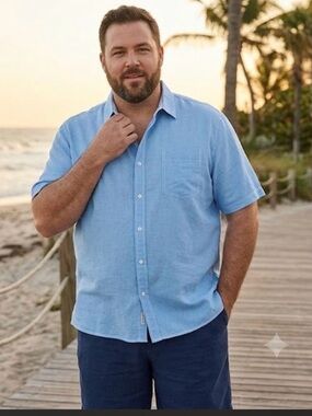 Men's Tommy Bahama Light Blue Short-Sleeve Button-Up Shirt
